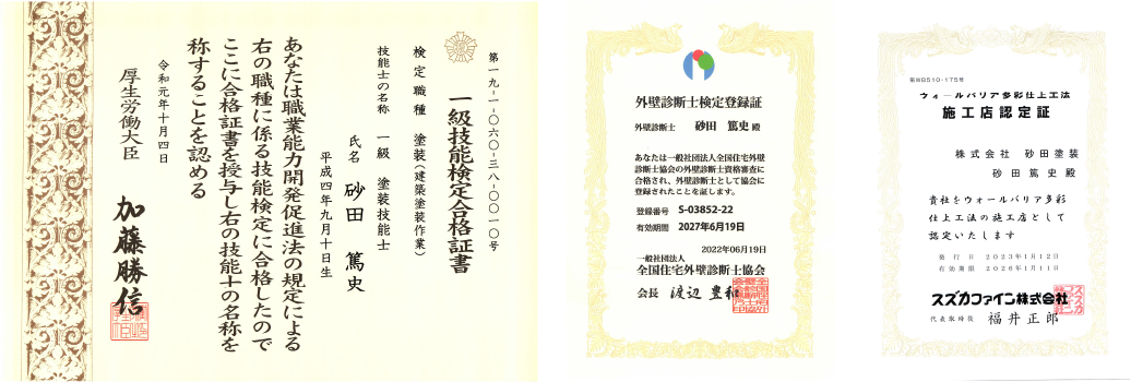 砂田塗装保有資格