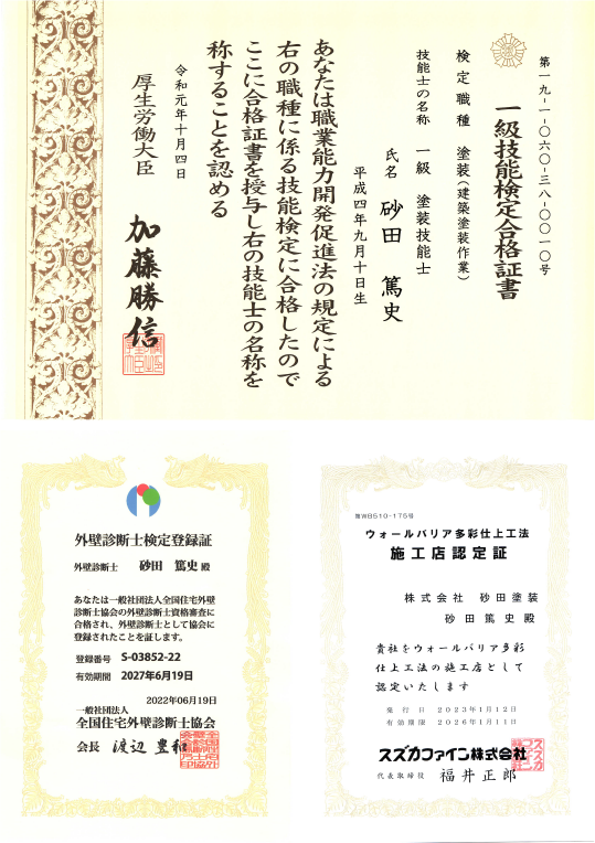 砂田塗装保有資格