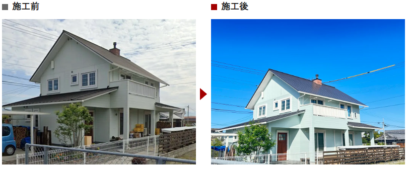 グリーン系の外壁・屋根塗装の施工前後