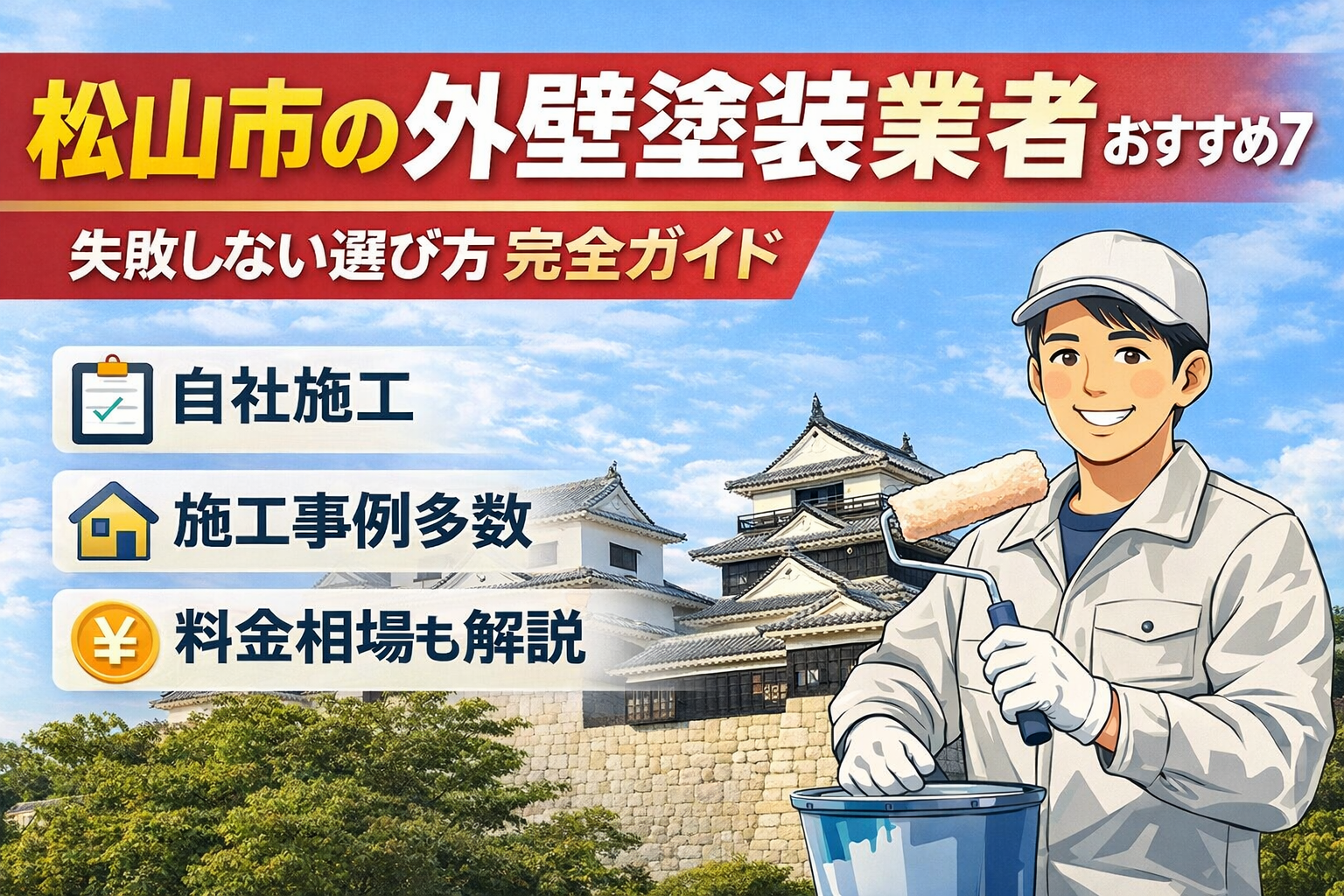 alt="外壁塗装 松山市 業者の選び方完全ガイド｜松山市の優良外壁塗装専門店・自社施工業者・おすすめ業者を解説するアイキャッチ画像"
